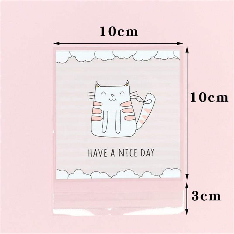 100Pcs 10x10+3cm Plastic Cartoon Animal Printed Packaging Biscuit Cookie Snack Food Self-Adhesive Candy Party Gift Bags