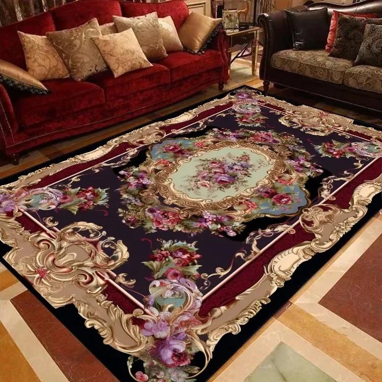 European Style Peony Flower Luxury Carpet Red Festive Rug Washroom Floor Mat Bedroom Decor Rugs Living Room Rugs for Bedroom
