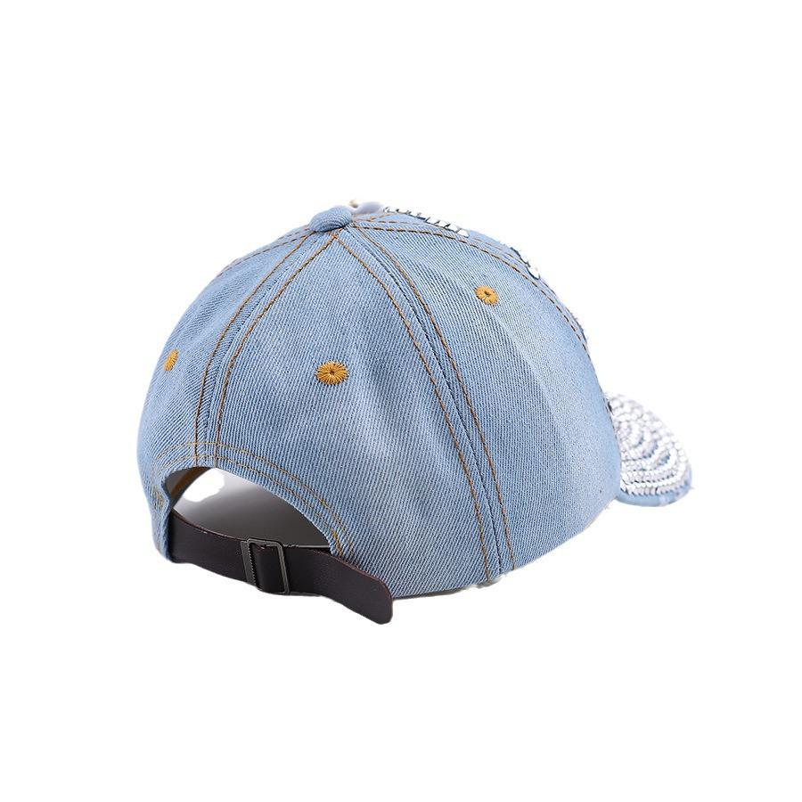 Women's Korean Style Rhinestone Denim Baseball Cap - Fashionable Outdoor Sun Protection Hat
