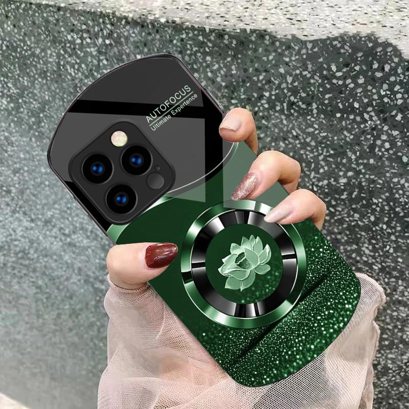 Circle Lotus Golden Dot For iPhone 16 15 14 13 Plus 12 mini 11 Pro Max XR Xs X 7 8 6 6S 22 Elliptical Tempered Glass Phone Case