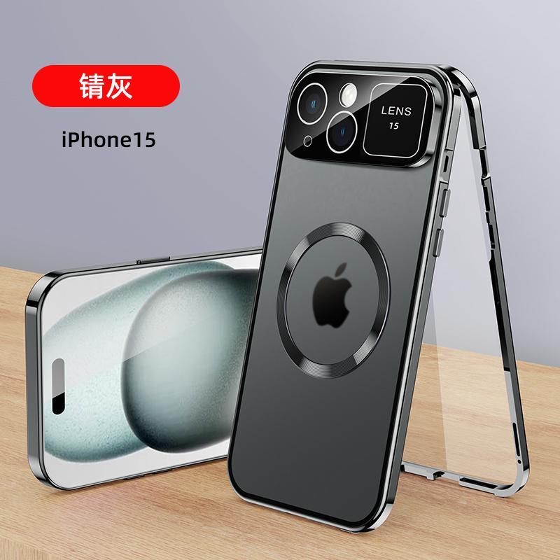 For IPhone 16 15 14 13 12 Pro Max Large Window Lens Protection Aluminum Metal Magnetic Case Shockproof Cover Screen Protector