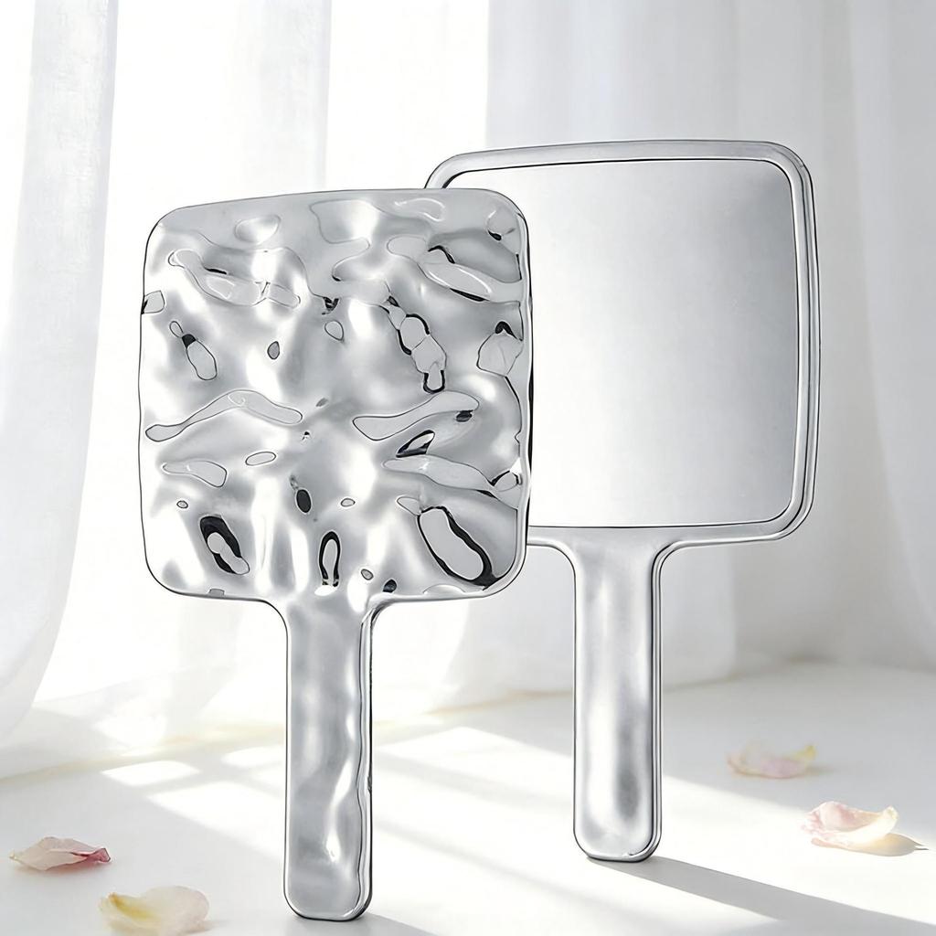 Retro Electroplated Convex-Concave Handheld Makeup Mirror - Portable Beauty Accessory for Home Use in Trendy Style.
