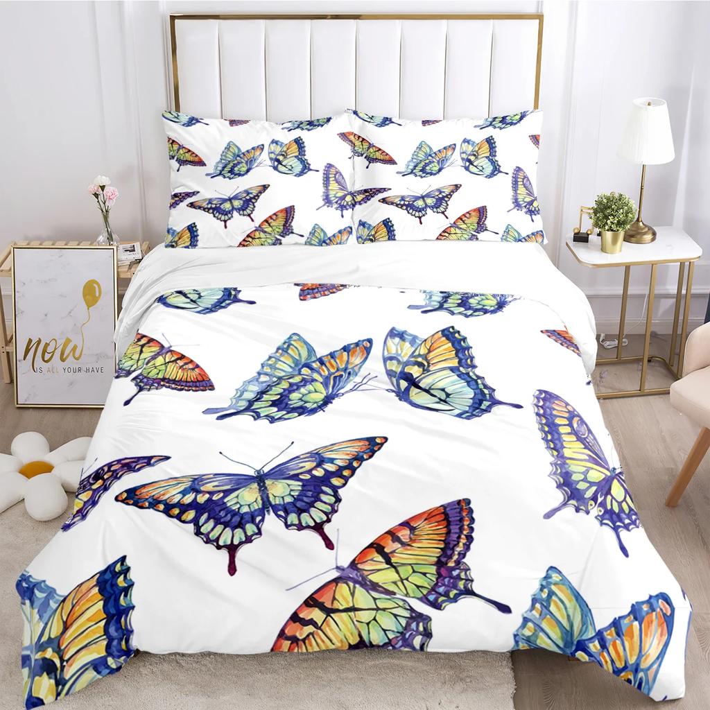 Cartoon Butterfly HD Print Polyester Bedding Sets Girl Kids or Adults for Beds Quilt Cover Pillowcase King Size  Bedding Set