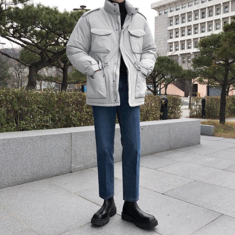 

Хлопковое пальто, мужское пальто, зимнее пальто в корейском стиле, модное бархатное утолщенное зимнее пальто, хлопковая куртка, короткая куртка из хлопка 2XL серый