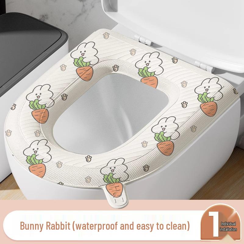 Cartoon Waterproof Toilet Seat Cover with Handle - Universal Four-Season Cushion