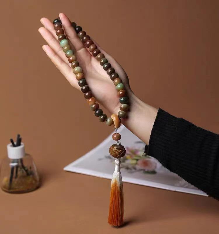 Dunhuang Rainbow-Style Bodhi Root Prayer Beads Bracelet