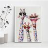 Art Colorful Oil Animal Giraffe A Family With Glasses Painting Canvas Picture Wall Art For Bedding Room No Frame