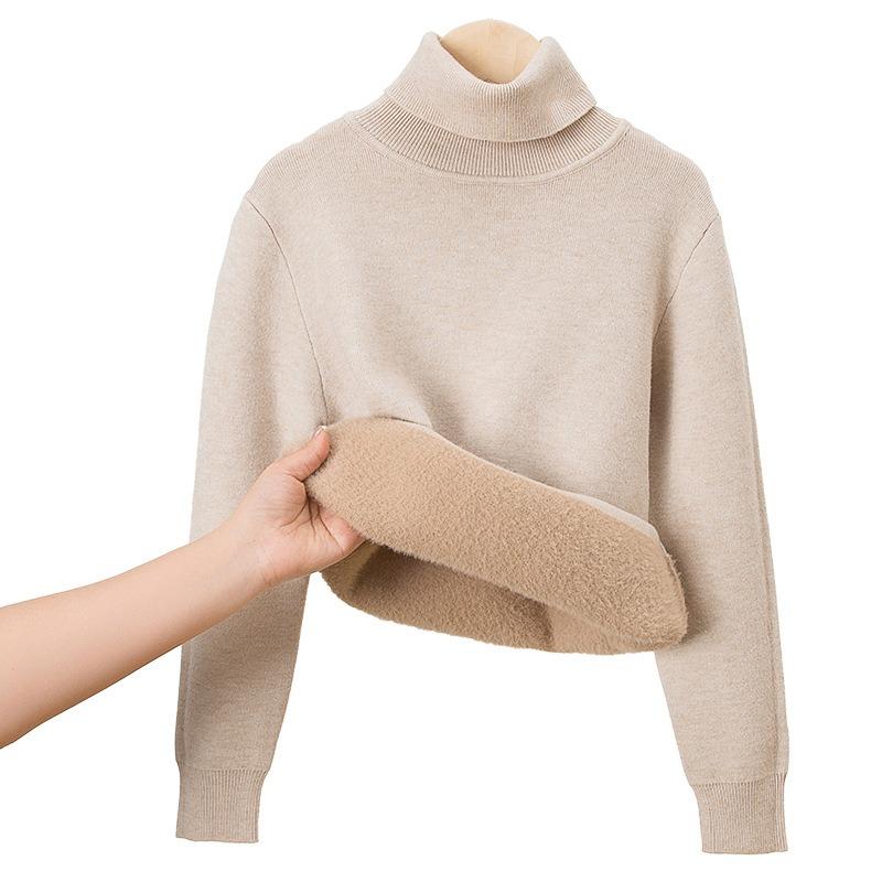 Kids Girls Thick Fleece Lined High Neck Knit Sweater Warm Pullover Base Layer