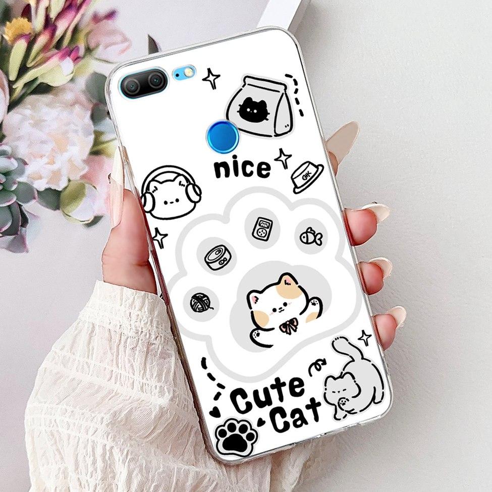 Clear For Honor 9 Lite Case Cute Cat Fashion Flowers Funny Painted Back Cover For Honor 9Lite Phone Case LLD-L21 LLD-L31 LLD-L11