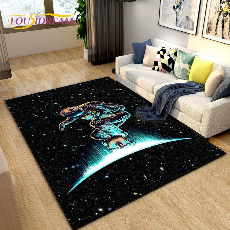 3D Astronaut Space Cartoon Area Rug,Carpet Rug for Living Room Children's Bedroom Sofa Doormat Decoration,Kid Non-slip Floor Mat