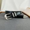 Women's Retro Genuine Leather Belt with Silver Buckle, 2.5CM Wide, Versatile for Jeans