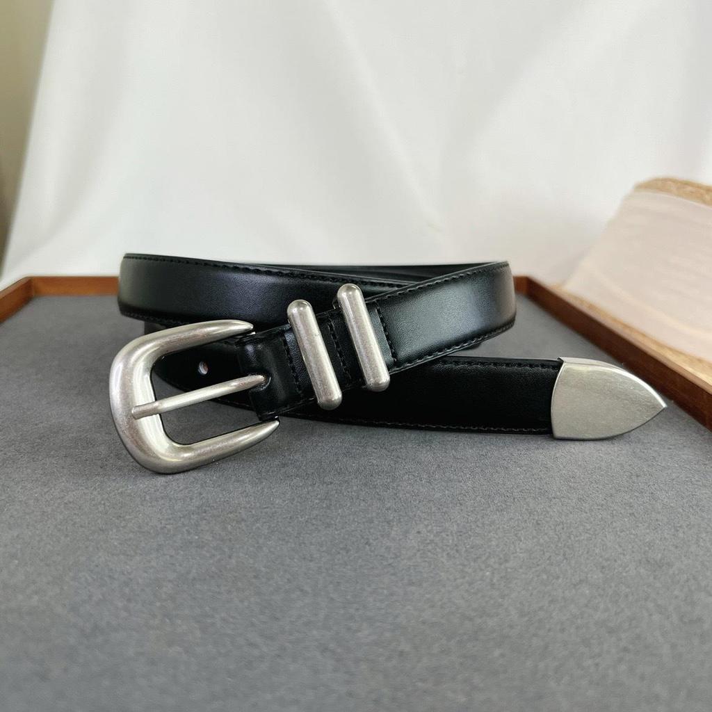 Women's Retro Genuine Leather Belt with Silver Buckle, 2.5CM Wide, Versatile for Jeans