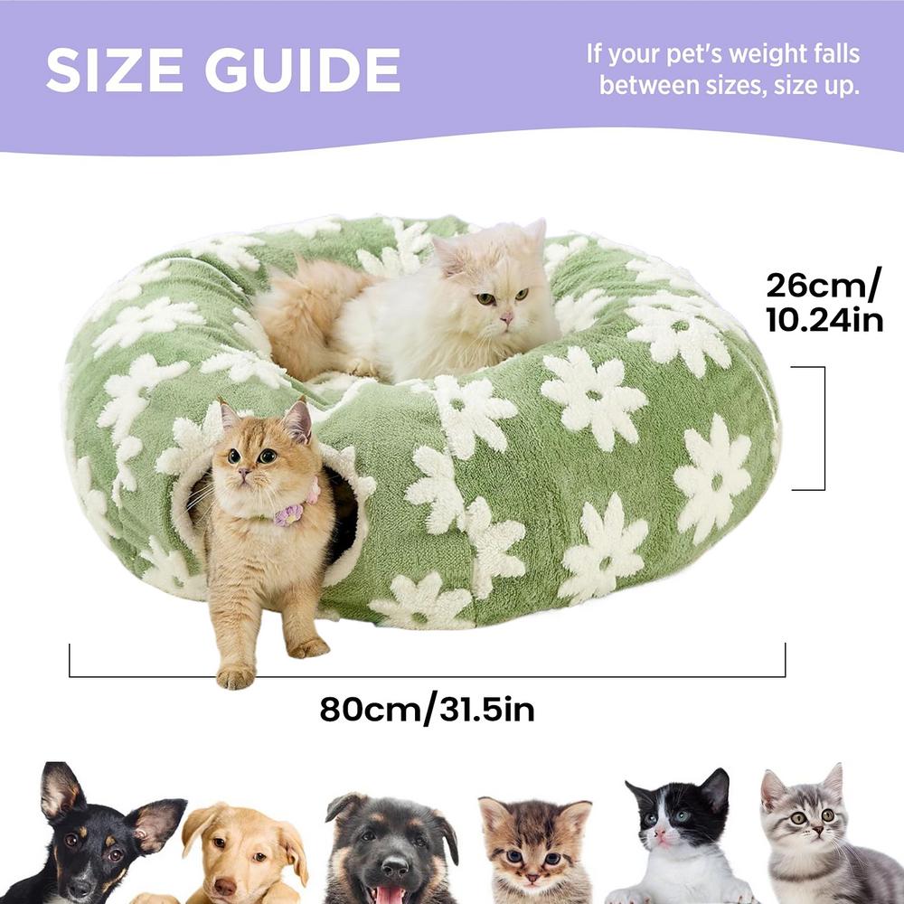 

Tunnel for Cats Washable Soft Plush Cave with Ball Flower Design Plush Round Cat Tunnel for Crawling Scratching Teething Kitten