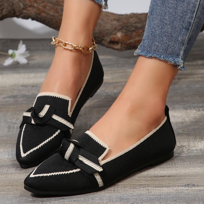 Fashion Women Flats New Popular Knitted Slip Breathable Comfortable Solid Color Shoes Casual Pointed Toe Walking Loafers Sneakers Women