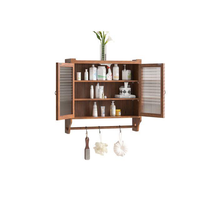 Armoire Murale Vintage - MUVOE - 63 Cm - Double Porte Vitrée - 3 Niveaux De Rangement - Marron