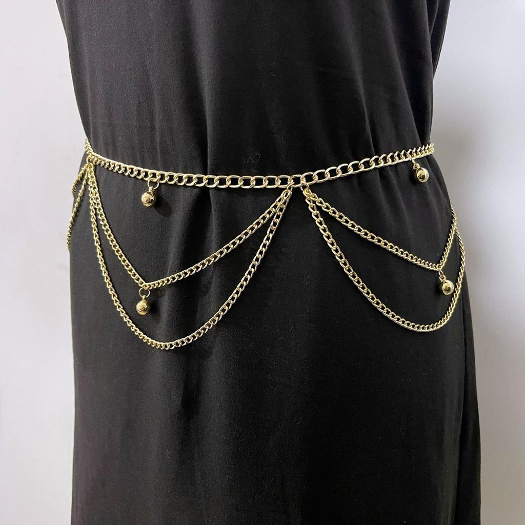 Simple ball pendant waist chain women's versatile multi-layer wavy fringed body chain