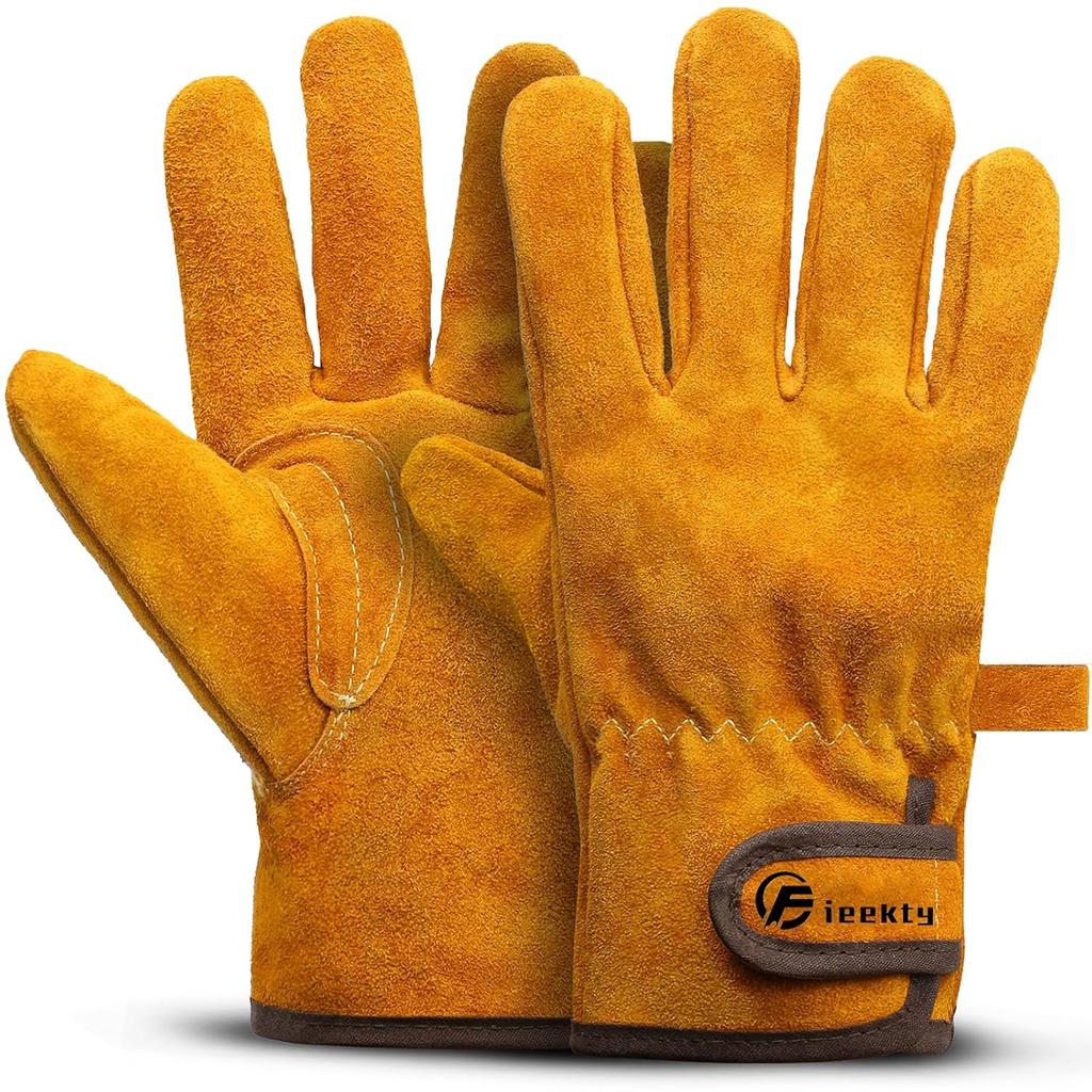 Fieekty Heat-resistant Gloves Camp Bonfire Barbecue Outdoor Glovesheat Resistance Tested Up 350odorless Cowhide Wood Stove Fire Pit Welding Gardening