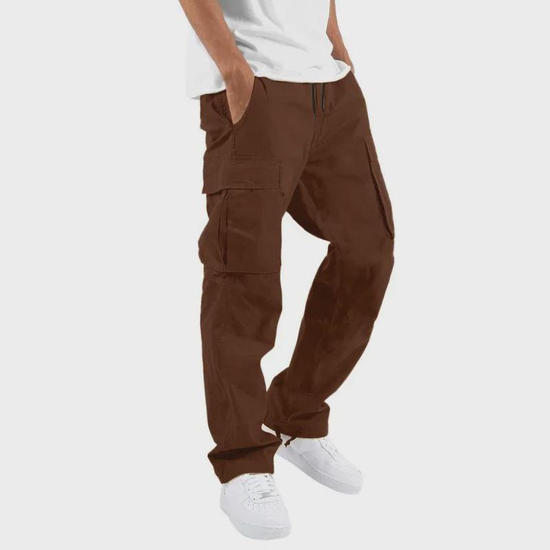 Men's Straight Casual Multi-Pocket Overalls for Spring and Autumn with Drawstring.