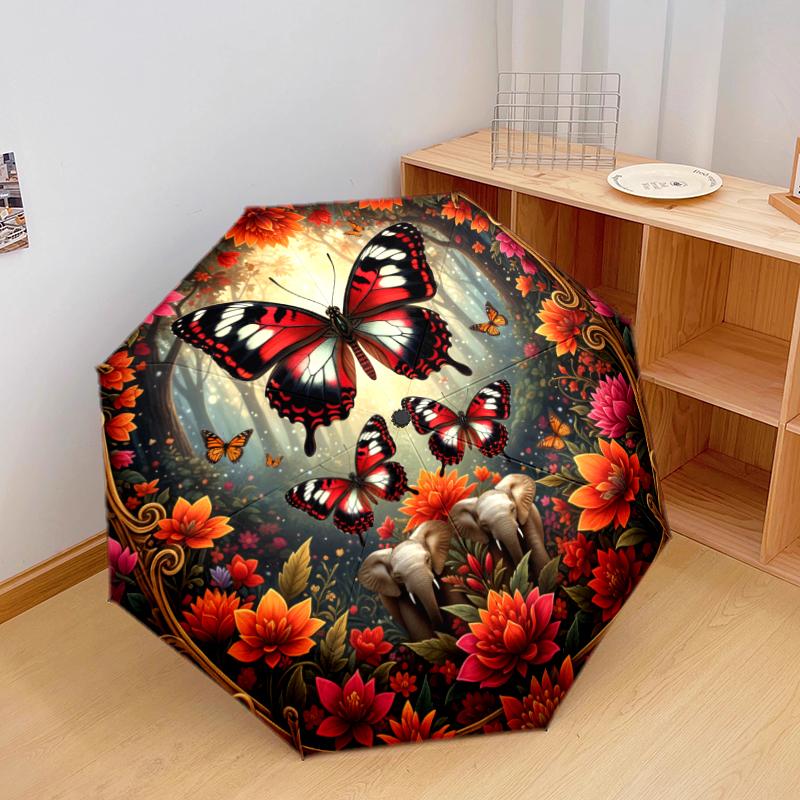 1 PC Automatic Folding Umbrella - 3D Butterfly Pattern, Portable & Foldable Design with 8 Ribs, Christmas Birthday Gifts