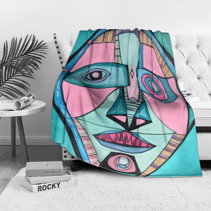 Abstract Face Design Throw Blanket for Sofa Bed Travel Camping Living Room Office Conditioning Blanket for All Seasons Gifts