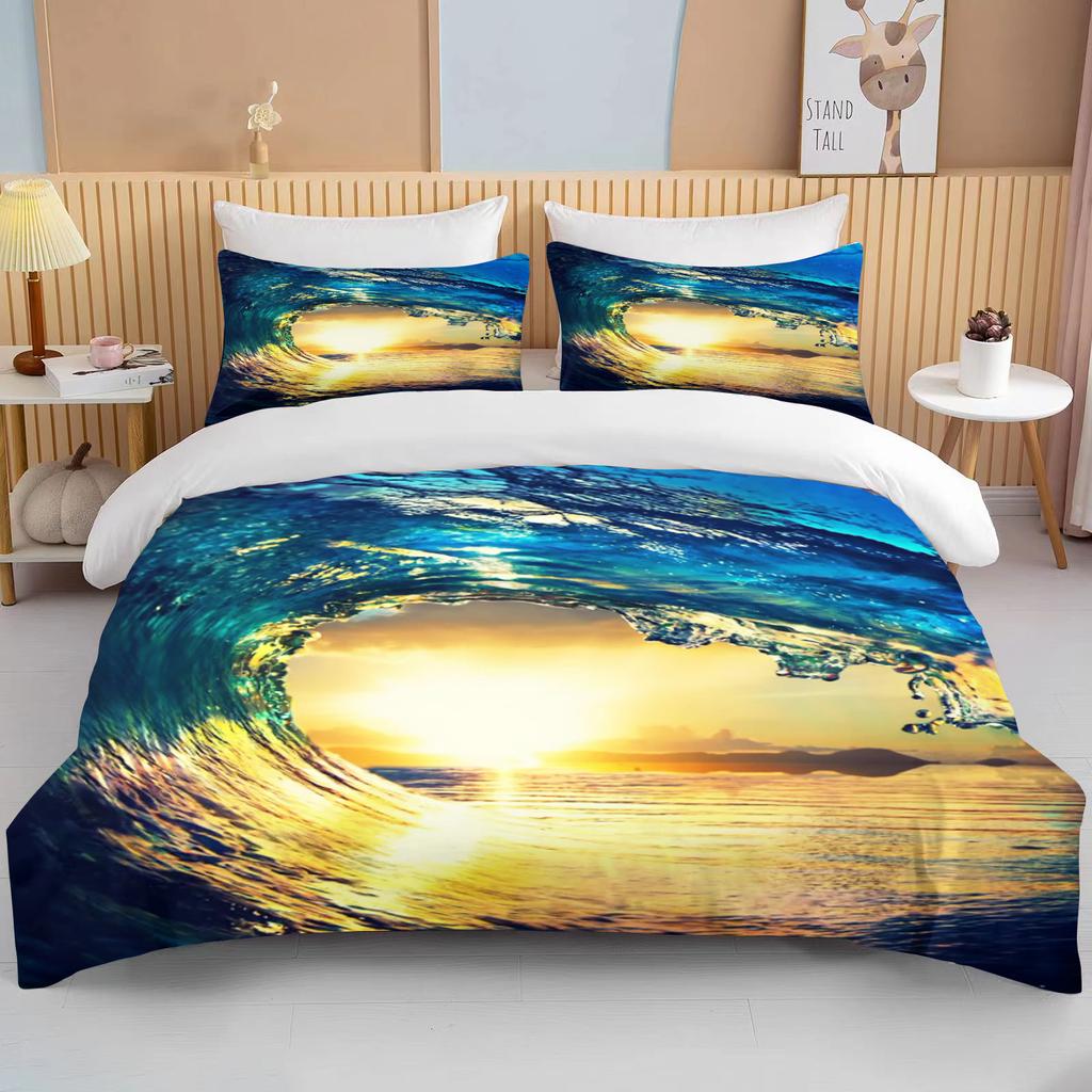 Ocean Bedding Set Coast Ocean Spray Duvet Cover Set Blue Starfish Bed Set Kids Teen Shell Home Textiles Summer  Quilt Cover