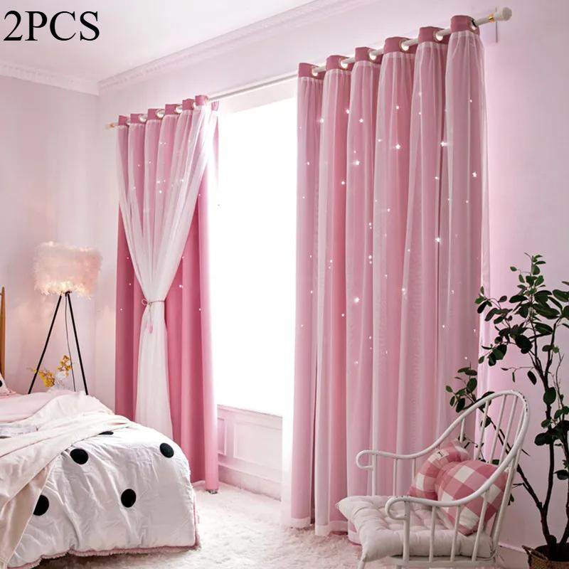 

Двухслойные романтические прозрачные детские занавески для девочек с вырезанными звездами для гостиной, спальни, оконные занавески 150X200cm
