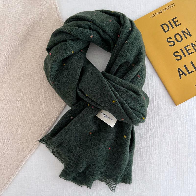 Winter Rainbow Polka Dot Scarf Beige Solid Color Warm Cold-proof Shawl Korean Style Fashion Versatile Neck Warmer