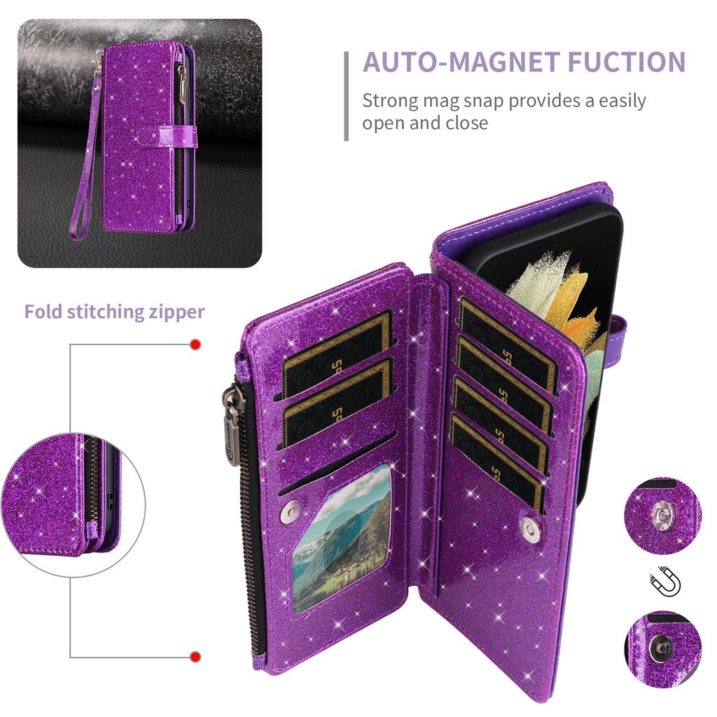 ASUWISH For Samsung Galaxy A05 4G Case 10 Card Holder Glitter Leather Phone Cover with Crossbody Strap