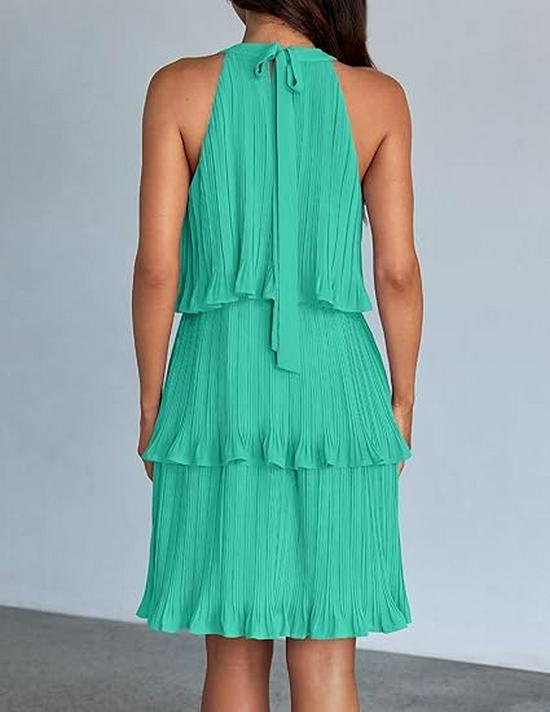 2026 European Sleeveless Patchwork Pleated Hem Women's Dress