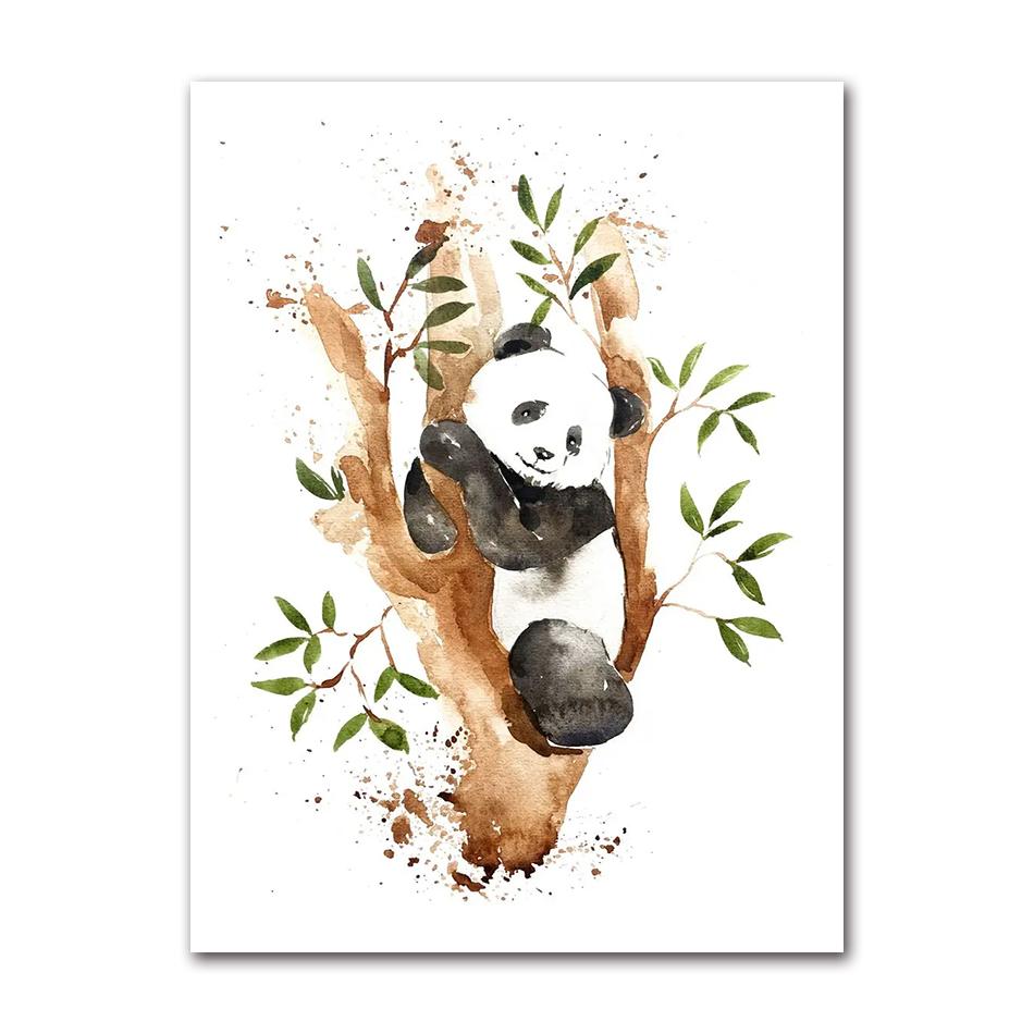 Cartoon Cute Animal Bear Lion Tiger Panda Rabbit Jungle Art Poster Canvas Painting Wall Print Picture for Living Room Home Decor