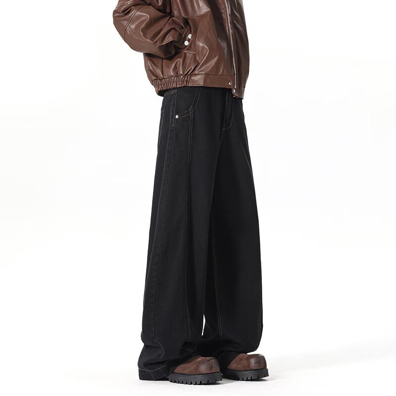 Homlean Men's High Street Retro Loose Straight Leg Denim Jeans HX02