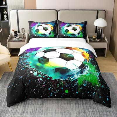 Boy Football and Basketball Sport Comforter Duvet Cover Set for Kids Boys, Soft Lightweight Quilt Cover with Pollowcase 75*50cm