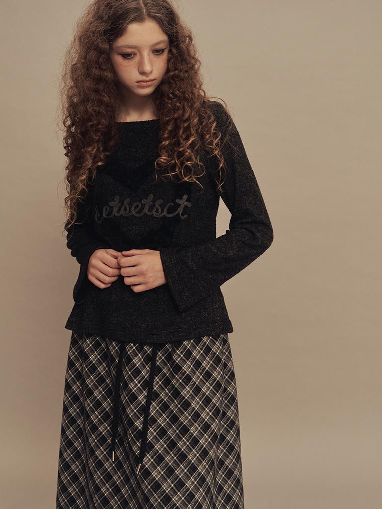 Cecese String Check Midi Skirt Black