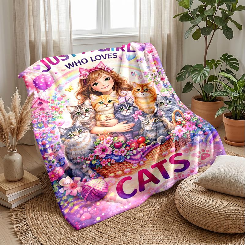I Love Cats Poster Theme blanket Lightweight Warm Flannel Blanket Decorative Throw Blanket for Home Decoration