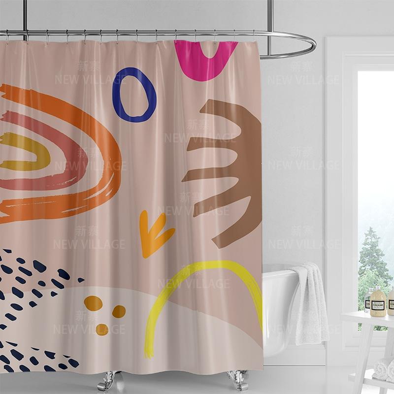 Whimsical Nature-Inspired Shower Curtain with Rainbow and Sunset Design for Relaxing Bathroom Decor
