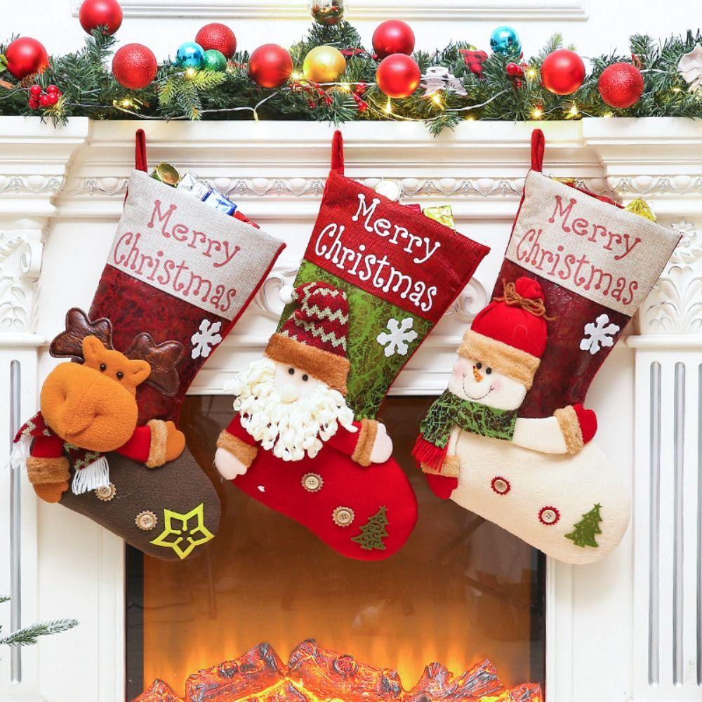 Santa Claus Christmas Stocks Snowman Plush Ornaments Stockings Storage Bags Home Decor Gift Holders Christmas Tree Decoration