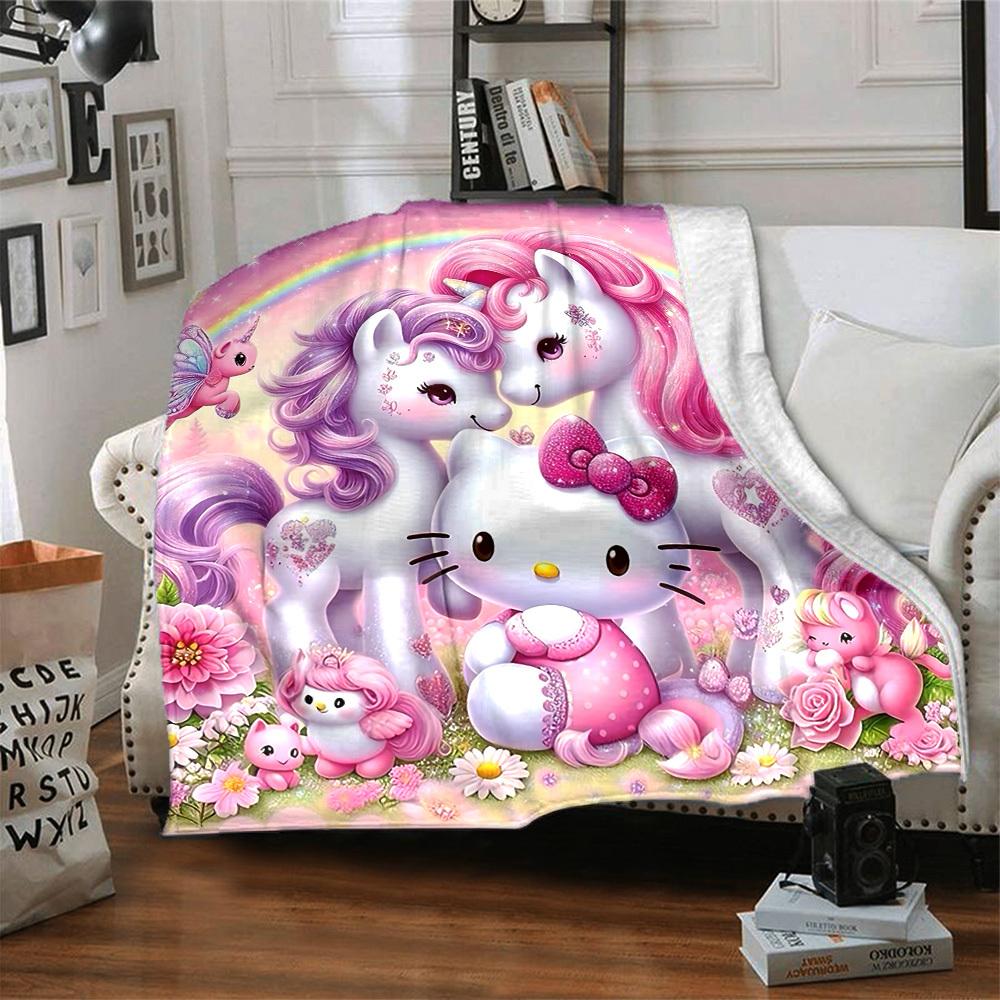 1 Stück Hello Kitty Einhorn Decke Leichte Flanell Überwurfdecke für Sofa Bett Reise Camping Wohnzimmer Büro Couch Stuhl