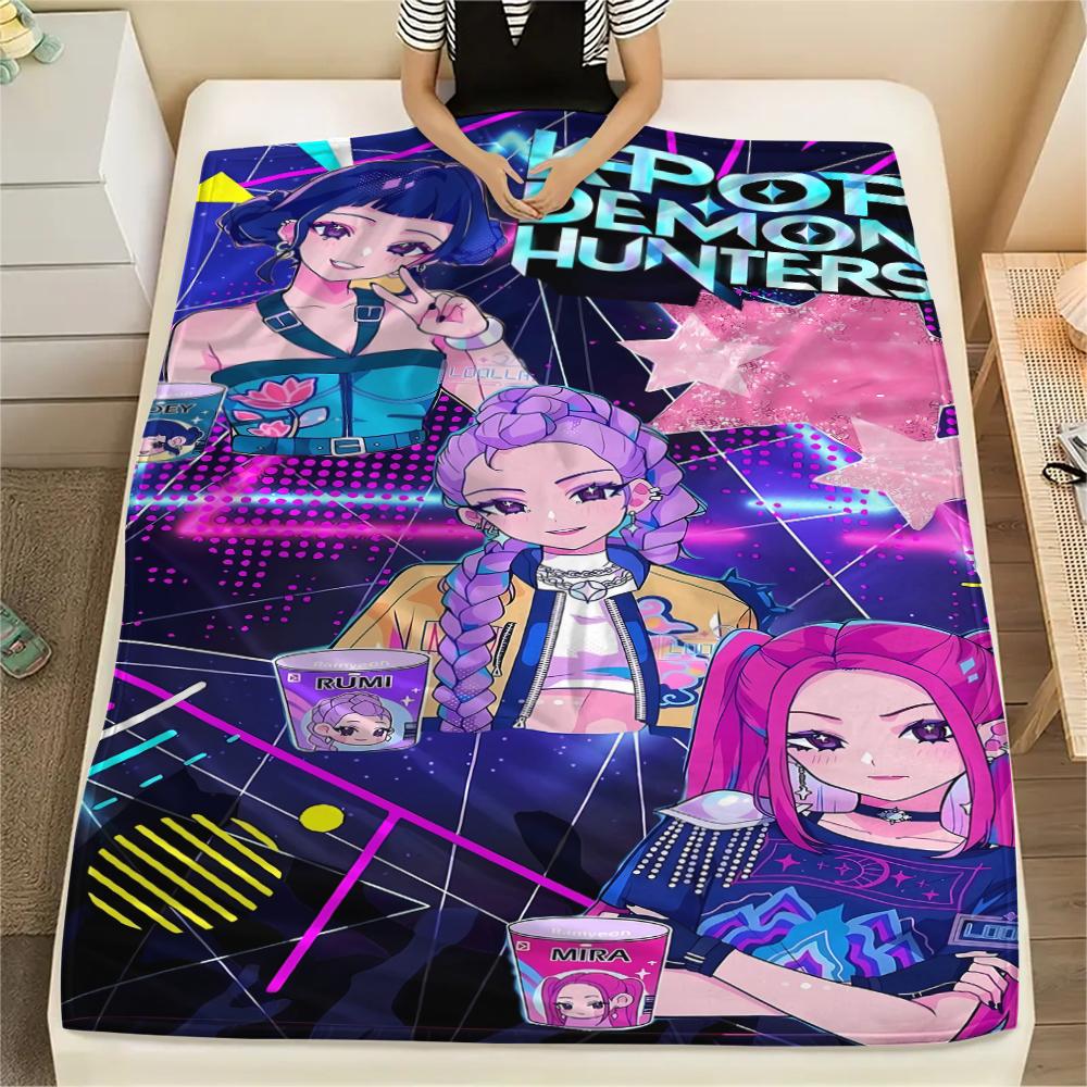 1PC Kpop Demon Hunters Print Flannel Blanket, High quality All Seasons, Home Decor, Warmth and Comfort, Perfect for Christmas Gifts
