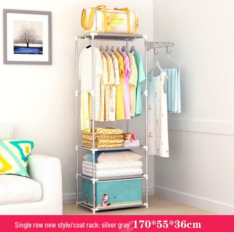 Floor-Standing Multi-Layer Coat and Clothes Rack with Storage Shelves for Dormitory or Home Use