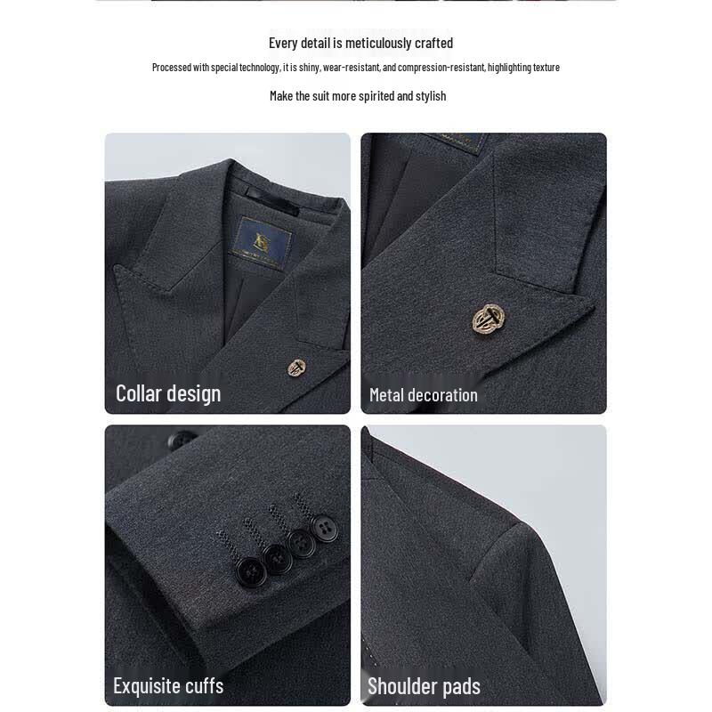 Hengyuanxiang Men's Wool Blend Double-Breasted Business Suit