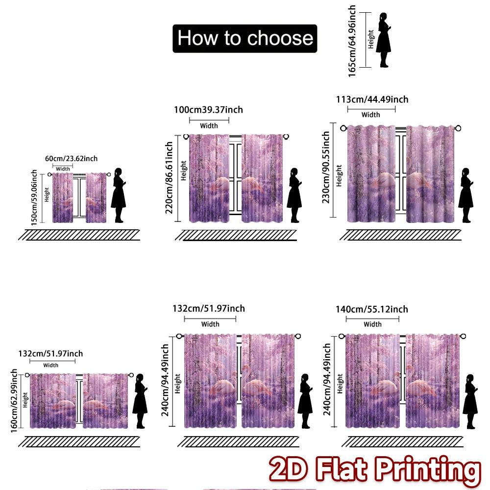 Set Of 2 Flat Printing Curtains Without Rod Pink Paradise Holiday Printed Yarn Decorations Outdoor Curtain Polyester