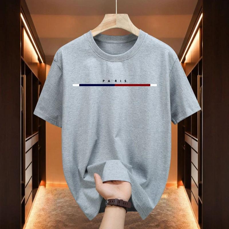 

Paris Fashion Mens Cotton Tshirt Spring Summer Daily Casual Fashion Oneck Short Sleeve Top Male Home Outdoor Comfort Soft Tees 4XL