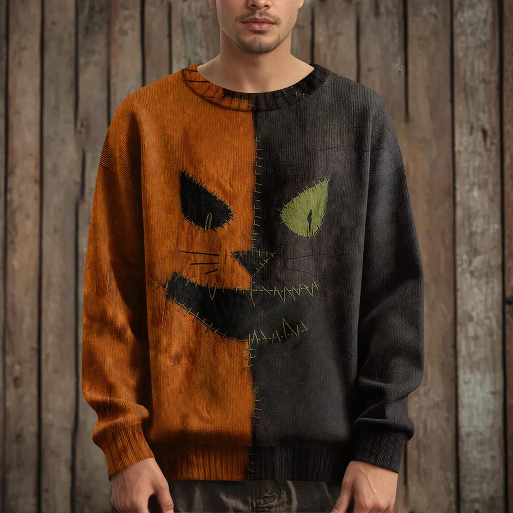 Herre Langermet Pullover Genser Casual Halloween Trykk Strikket Oversized Genser