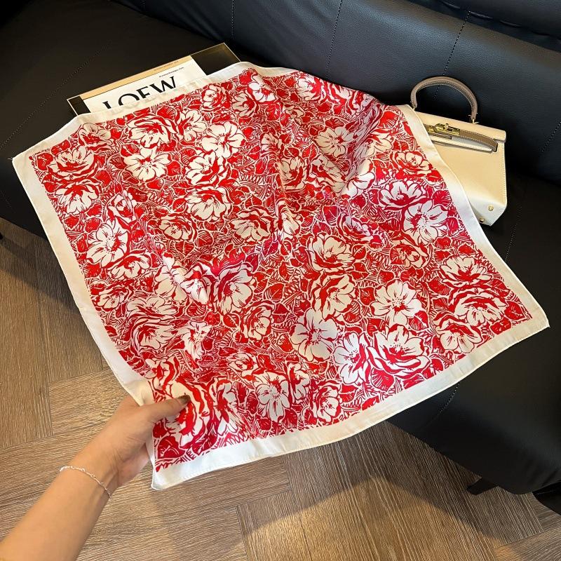 Silk scarf women's spring and autumn decoration versatile ins simple style striped square scarf streamer simulation silk fashion scarf scarf scarf