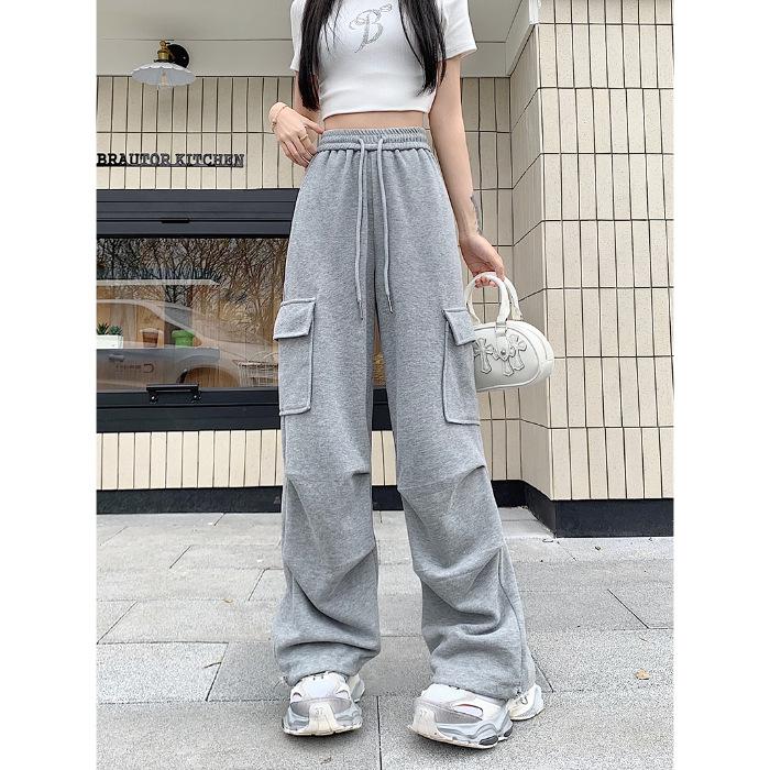 Casual Sports Pants for Women's Autumn and Winter New High-waist Loose Harun Straight-leg Tying Pants for Women's American Work Pants