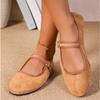 Fashion Elegant Suede Mary Jane Flats Shoes Women Black Buckle Strap Shallow Casual Ballet Shoes Ladies Spring Autumn Canvas Loafers