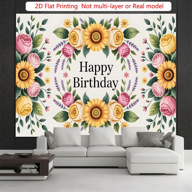 Party Backdrop Floral Rose Flat Sunflower Spanish Text Photo Booth Decor Front Door Decor