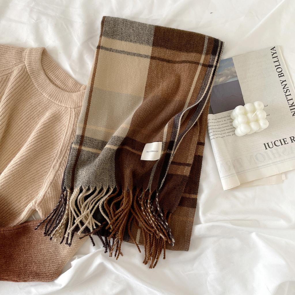 Autumn and winter plaid scarf women's imitation cashmere scarf simple and high-end sense versatile winter warm shawl batch