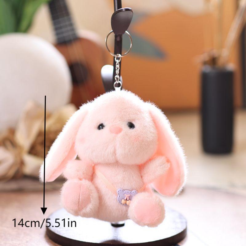 Cute Bunny Keychain Cartoon Little Rabbit Stuffed Doll Keyring Soft Plush Toy Key Holder Bag Pendant Backpack Hanging Decoration
