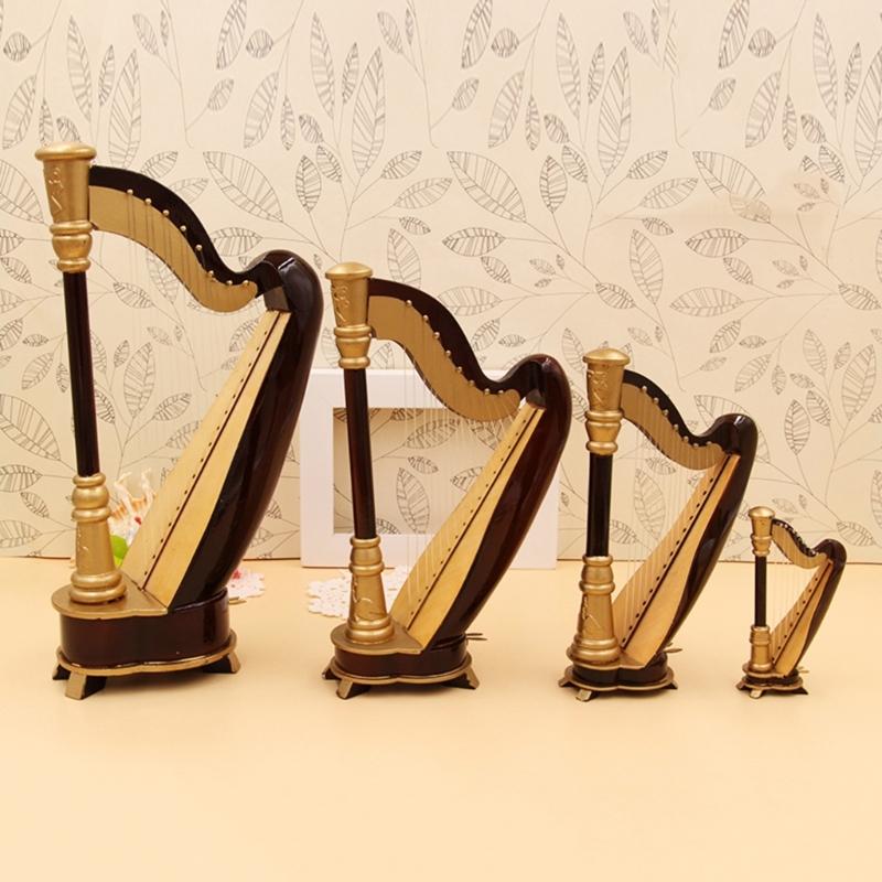 Wooden Miniature Harp Model with Black Gift Case Musical Instrument Model Musical Gifts Ornaments Decorations